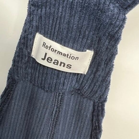 Reformation Navy Corduroy Baldwin Overalls Ribbed Wide Leg Women's 10 Blue - Picture 9 of 14